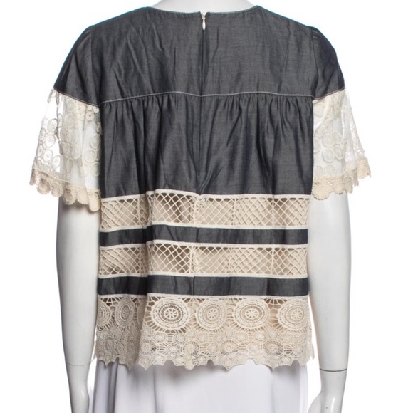 Anna Sui Lace Banded Chambray Short Sleeve Blouse - Picture 5 of 8
